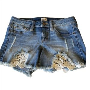 Lace detailed denim womens short shorts